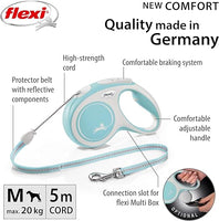 Flexi - New Comfort Retractable Cord Lead - Light Blue - Medium (5m - 20kg)