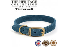 Ancol - Timberwolf Leather Collar - Blue - Size 8 (55-63cm)