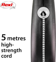 Flexi - Black Design Cord Retractable Lead - Small (5m) - Black