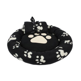 Dream Paws - Pawprint Fleece Bed & Blanket Bundle Set - Black - 55cm