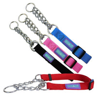 Hem & Boo - Check Chain/Nylon Training Collar - Blue - 3/4” x 14-20” (1.9 x 35-50cm)