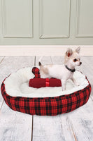 Dream Paws - Red Check Bundle Set (Bed, Blanket & Bone Toy) - 15x56x56cm