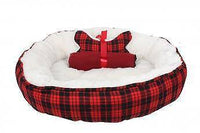Dream Paws - Red Check Bundle Set (Bed, Blanket & Bone Toy) - 15x56x56cm