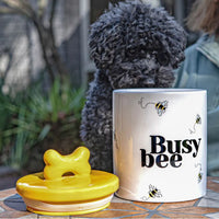 Cath Kidston -Ceramic Pet Treat Jar, White/Yellow Busy Bees