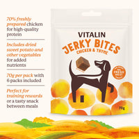 Vitalin - Natural Jerky Bites Dog Treats, Chicken & Thyme - 70g