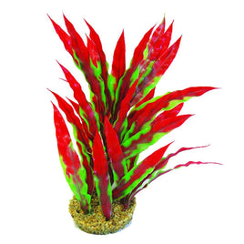 Betta - Green & Red Plastic Plant With Sand Base - 10"