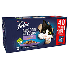 Felix - As Good As It Looks Mixed Wet Cat Food - Beef, Chicken, Tuna, Salmon - 100g Pouch (40Pk)