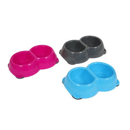 Animal Instincts - Plastic Twin Dog Bowl - Asst Colour - 280ml