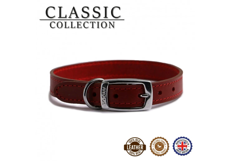 Ancol - Classic Collection Leather Collar - Red - Size 2 (14