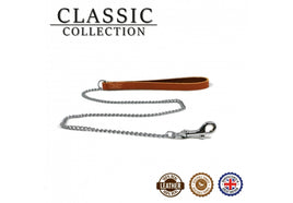 Ancol - Leather Chain Lead - Tan - 80cm Medium (30kg)