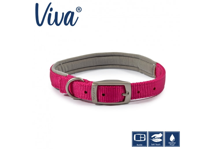 Ancol - Viva Padded Nylon Buckle Collar - Raspberry Pink - Size 5 (50Cm/20