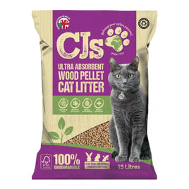 CJ Premium - Ultra Absorbent Wood Pellet Cat Litter - 15ltr