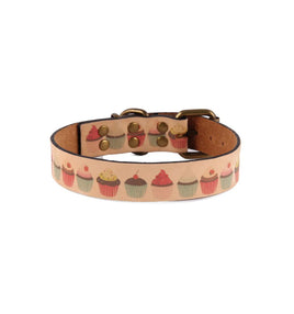 Petuky - Cupcake Patterned Leather Collar - 20"