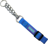 Hem & Boo - Check Chain/Nylon Training Collar - Blue - 1” x 18-24” (2.5 x 45-60cm)
