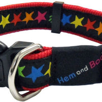 Hem & Boo - Multi Colour Stars on Black - Adjustable Collar - 1.9 x 35-45cm