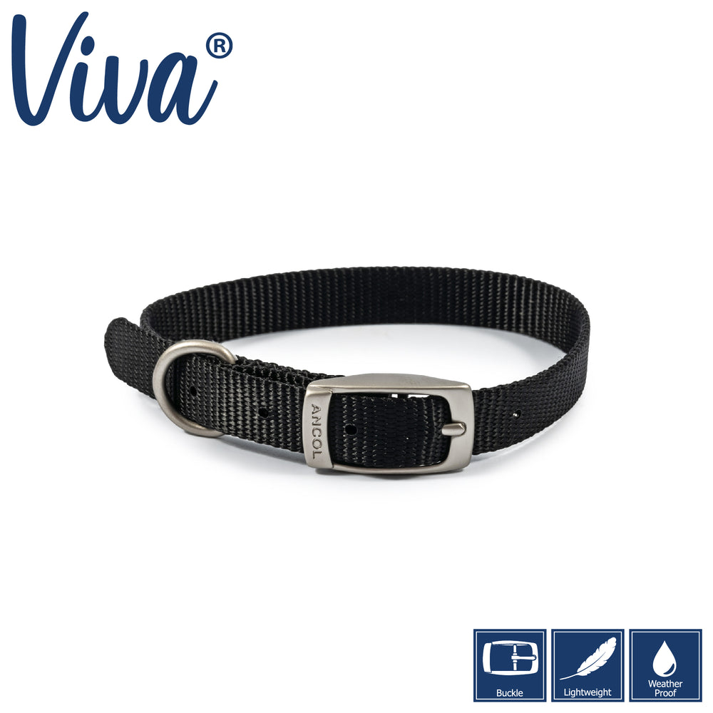 Ancol - Viva Poly weave Buckle Dog Collar - Black - 35-43cm (Size 4 -18