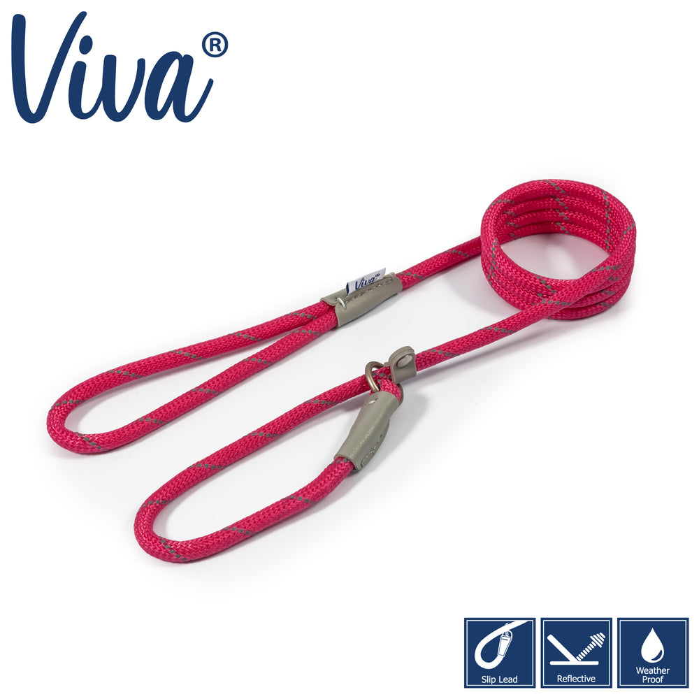Ancol - Viva Refective Rope Slip Lead - Raspberry - 150cm x 12mm (max 50kg)