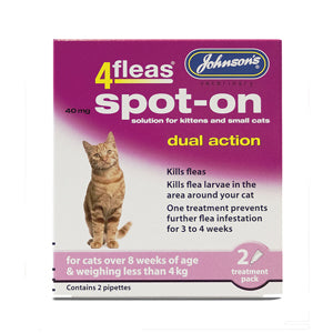 Johnson's - 4Fleas Spot On Dual Action for Small Cat - Up To 4kg - 2 Treatments
