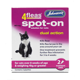 Johnson's - 4Fleas Spot On Dual Action for Cat - 4kg & Over - 2 Treatments