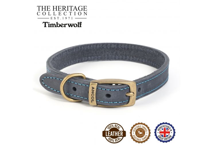 Ancol - Timberwolf Leather Collar - Blue - Size 3 (28-36cm)