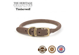 Ancol - Timberwolf Round Leather Collar - Sable - 28-36cm (Size 3)