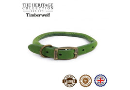 Ancol - Timberwolf Round Leather Collar - Green - Size 4 (35-43cm)