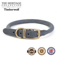 Ancol - Timberwolf Round Leather Collar - Blue - 45-54cm (Size 6)