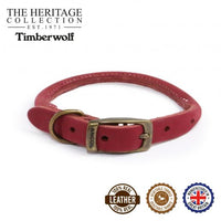 Ancol - Timberwolf Round Leather Collar - Raspberry (Pink) - 35-43cm (Size 4)