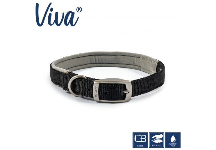 Ancol - Viva Padded Buckle Dog Collar - Black - 55-65cm (Size 7 - 24