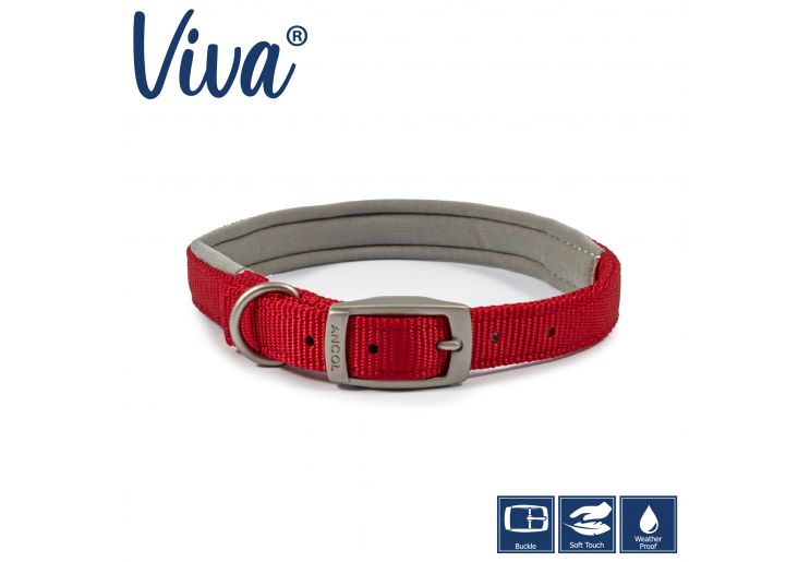 Ancol - Viva Padded Buckle Dog Collar - Red - 39-48cm (Size 5 - 20