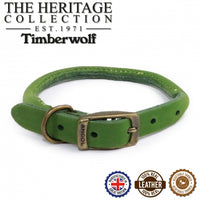 Ancol - Timberwolf Round Leather Collar - Green - 28-36cm (Size 3)