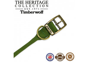 Ancol - Timberwolf Round Leather Collar - Green - 28-36cm (Size 3)
