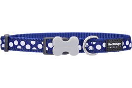 Red Dingo - Navy White Spots Dog Collar - Large