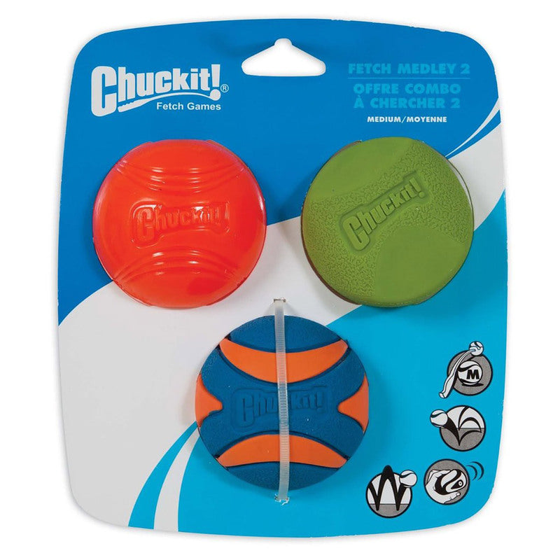 Chuckit! - Fetch Medley Gen 2 Tennis Ball - Medium (Strato, Erratic, Ultra Squeaker Balls)