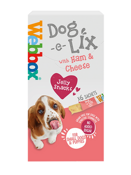 Webbox  Dog E Lix Tasty Jelly Snack Treats - Ham & Cheese - 90g (6 Sachets)
