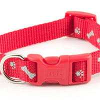 Ancol - Adjustable Patterned Collar - Red Paw & Bone - Size 1-2 (20-30cm)