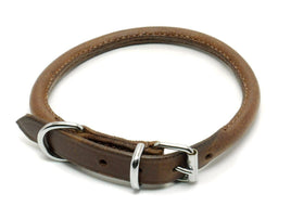 Ancol - Round Sewn Leather Collar - Brown - 22-26cm (XSmall)