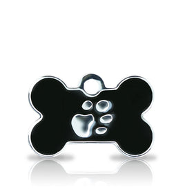 Custom Engraved Pet Tag - Patterned Small Bone With Paw Print